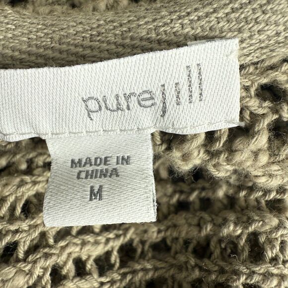 J Jill Pure Jill Pullover Open Knit Hooded Sweater Tan Cotton Women's M - NWT - Picture 3 of 11